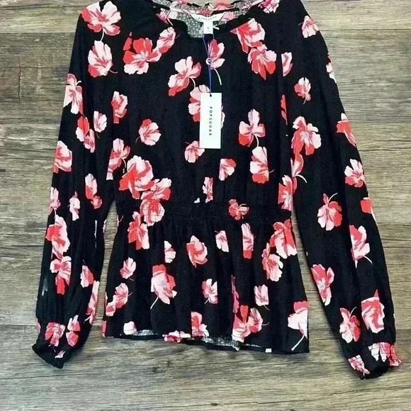 Anthropologie Black and Red Floral Blouse - Picture 1 of 5